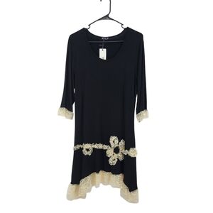 Lily by Firmiana Women's Vintage Applique Lace Trim Knee Length Fairy Goth Dress